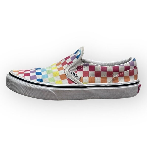 Vans Kids Rainbow Checkerboard Slip-On Canvas Casual Used Sneakers Size Kids 3 - Picture 3 of 16